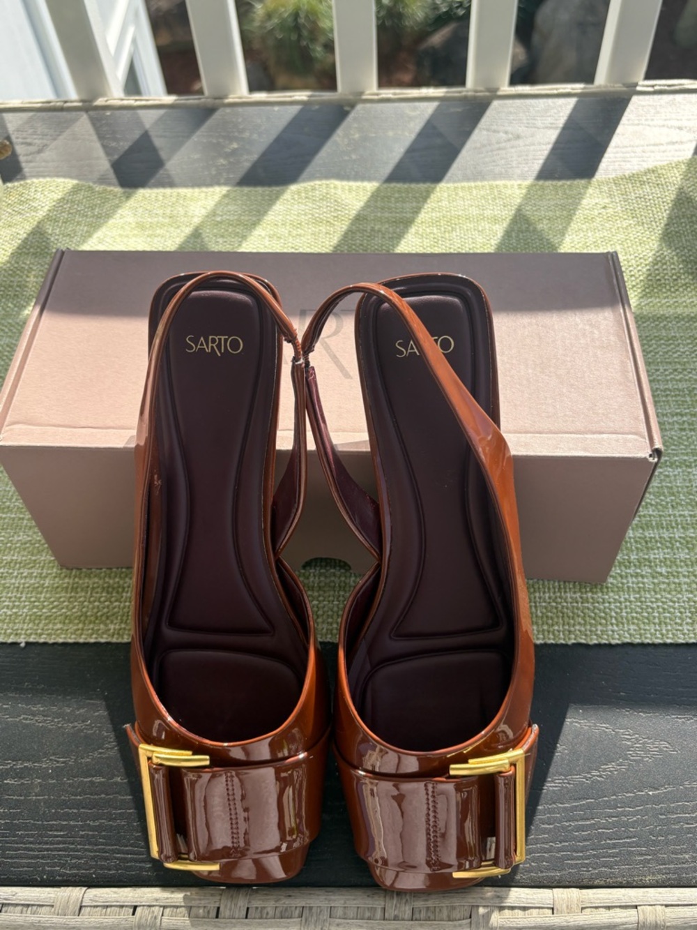 Franco Sarto Patent Tracy Slingback
 with Gold Buckle